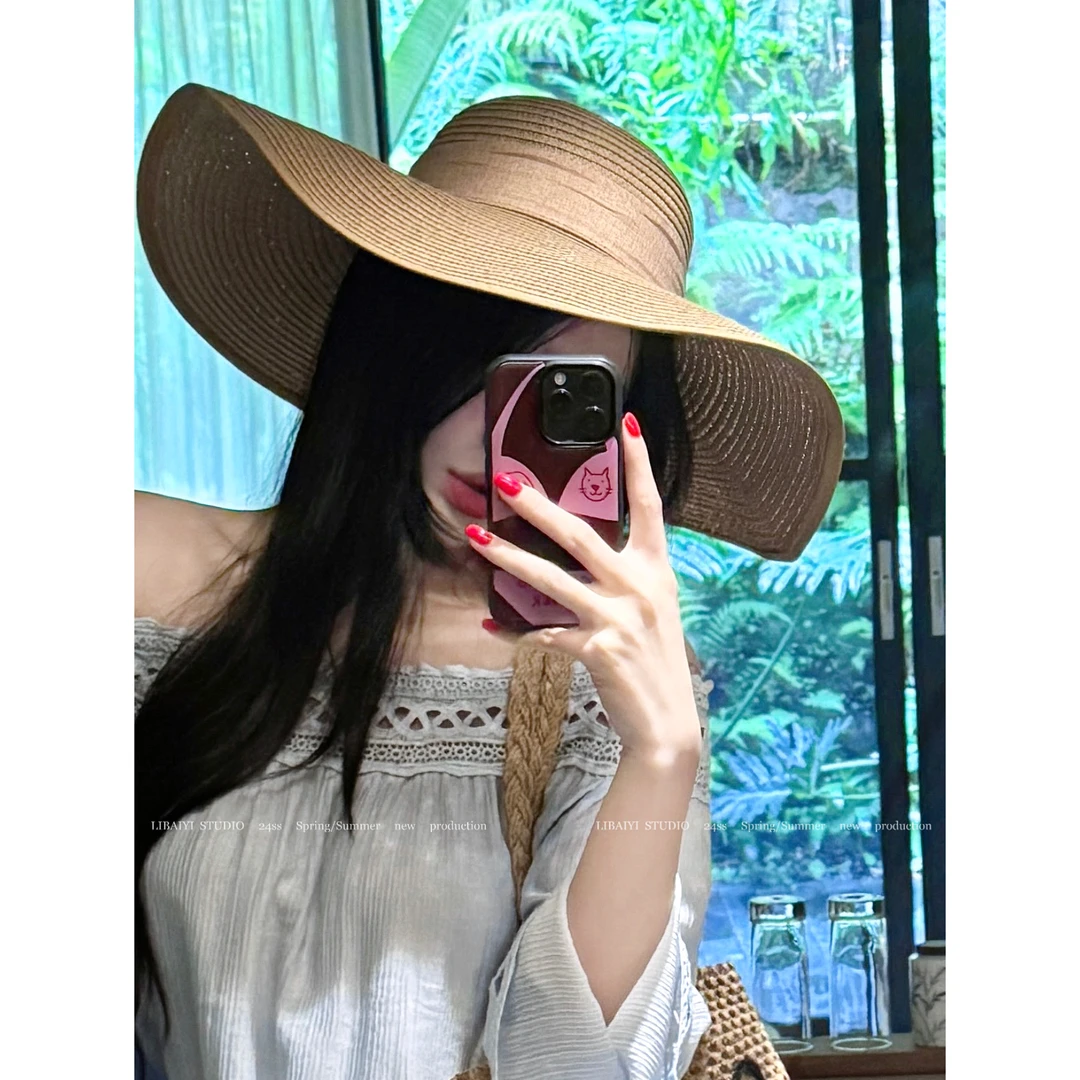 LIBAIYI 巨出片 大草帽/夏季沙滩帽防晒大帽檐草编遮阳帽1472