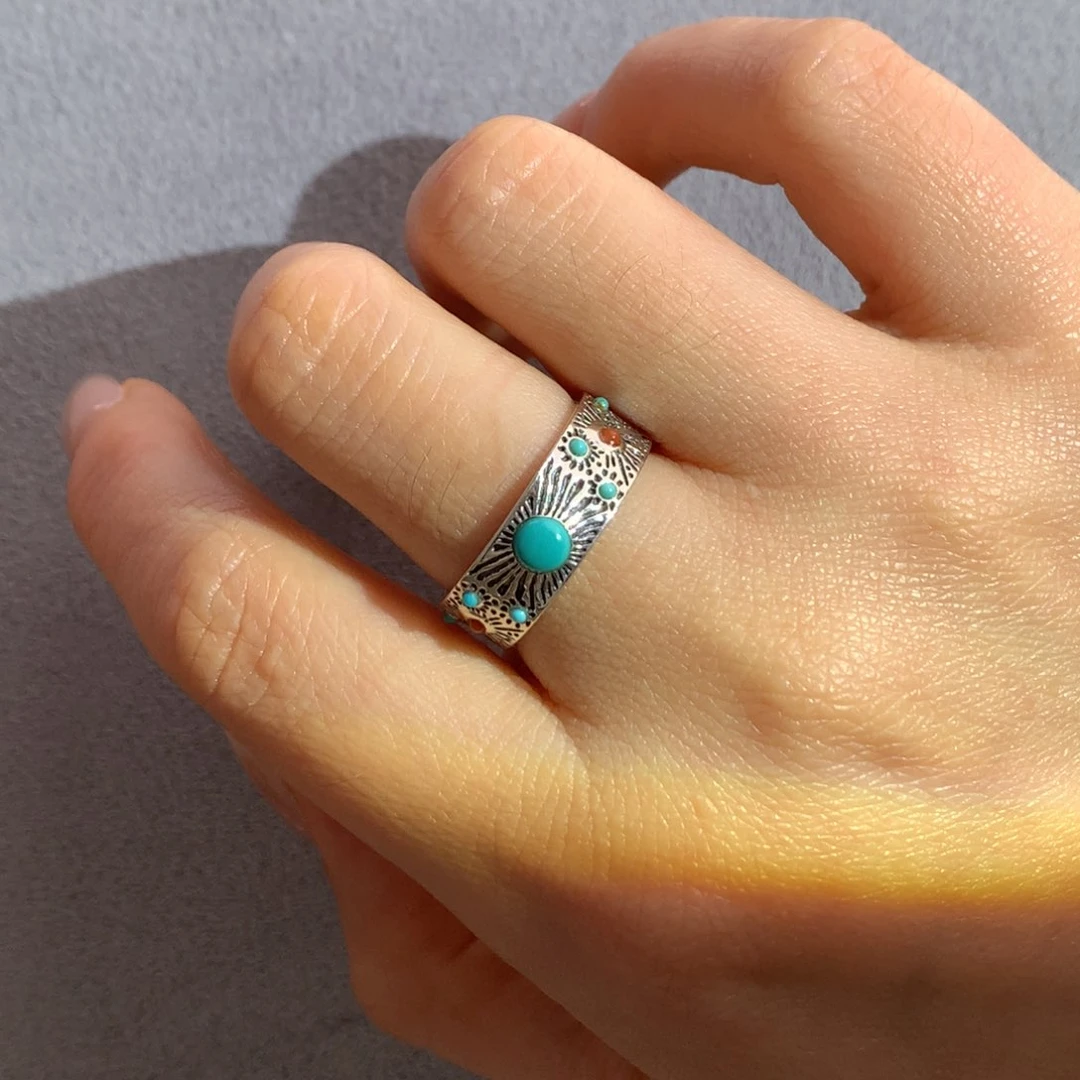 银S925镶嵌绿松石戒指