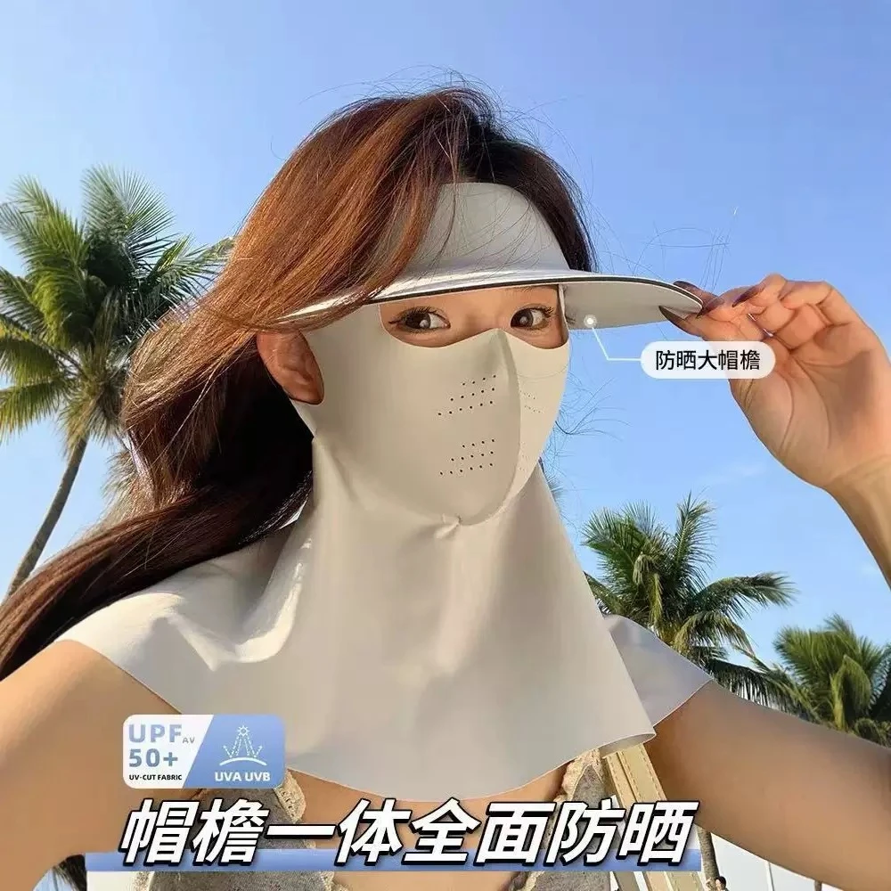 防晒面罩全脸防紫外线遮阳女冰丝帽子一体护颈脸基尼骑行口罩