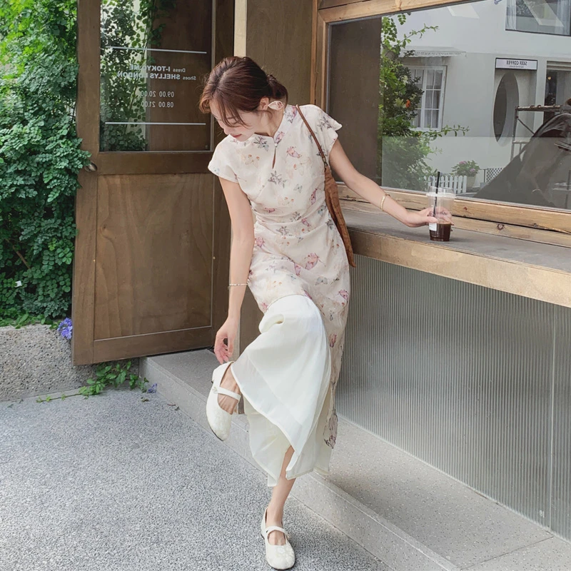 新中式改良旗袍裙夏季女2025新款氛围感温柔风复古国风印花连衣裙