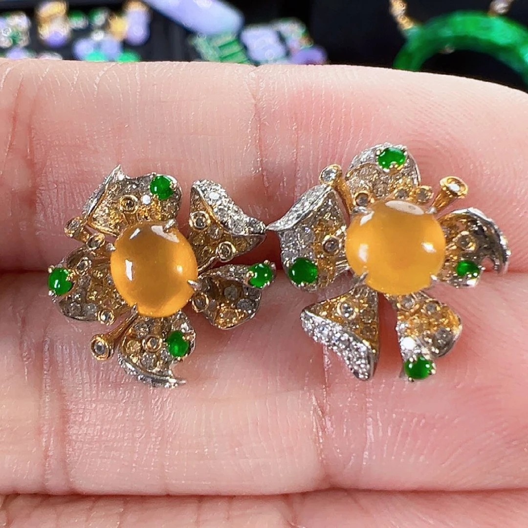 翡翠18K金镶嵌耳饰签收后24小时鉴赏期