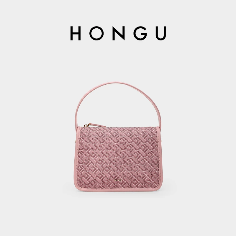 HONGU/红谷轻奢手拎斜挎包时尚经典压纹小众潮流百搭高级