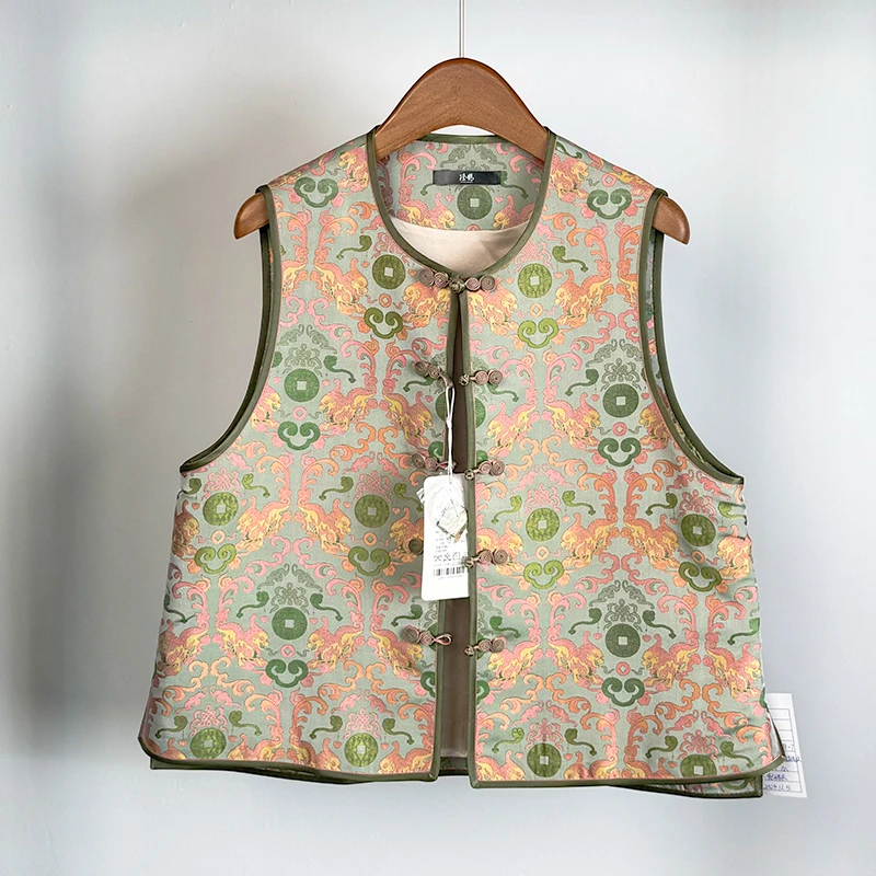 【年终福利39】钱小萍 招财如意貔貅纹 圆领对襟马甲（葫芦扣）