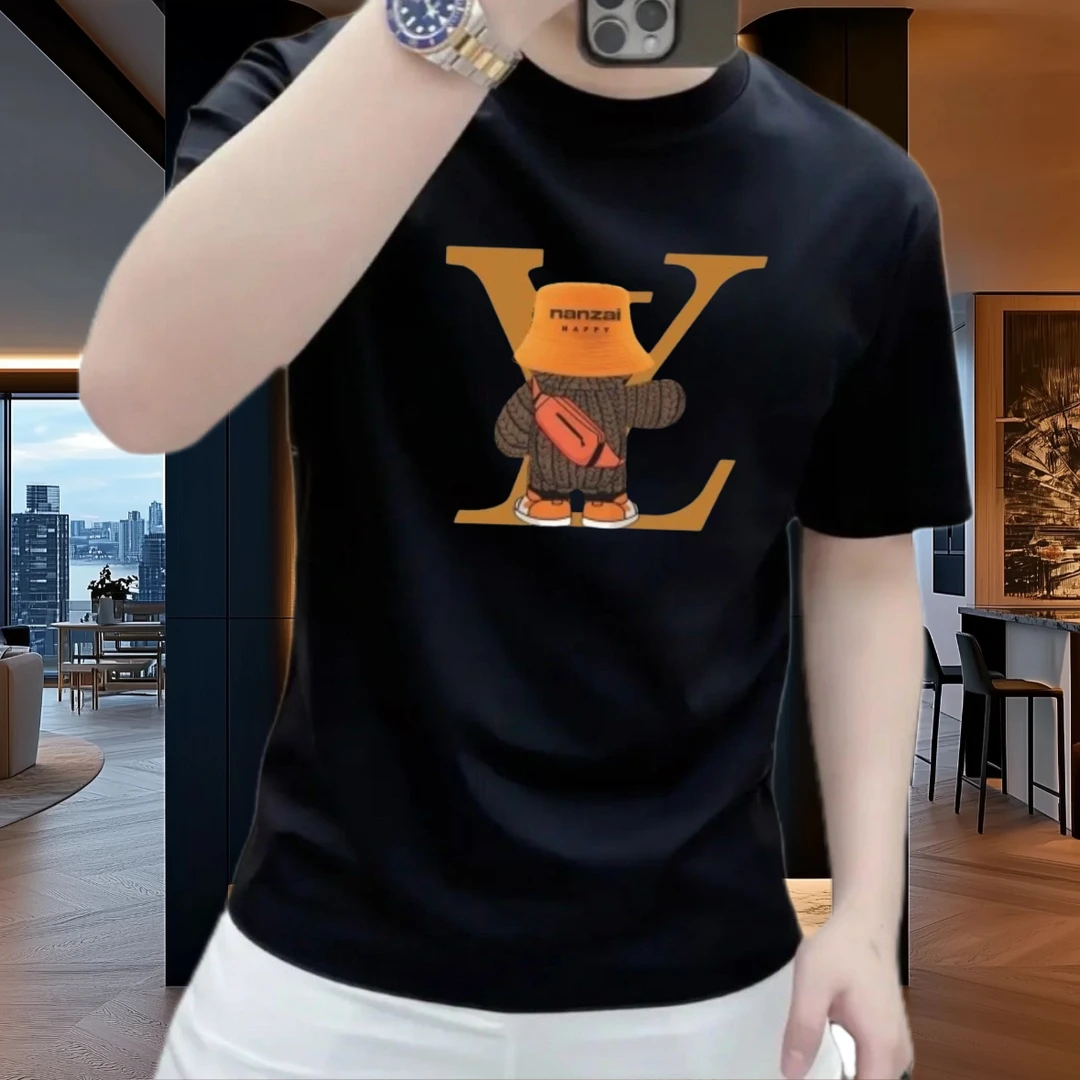 潮牌夏季新款时尚简约短袖T恤男士潮流休闲修身百搭圆领半袖上衣