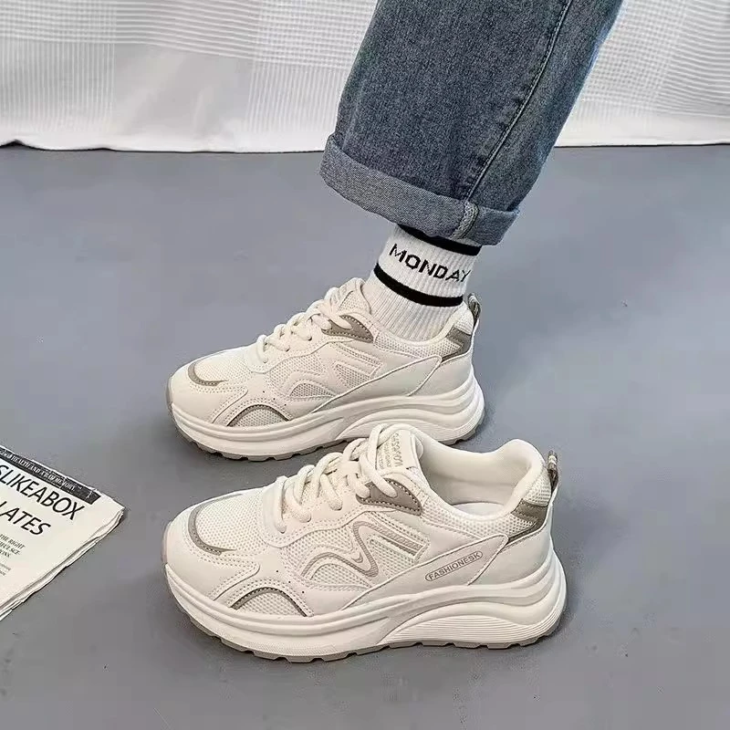 新百伦松糕厚底老爹鞋女2025春秋新款网面透气舒适轻便运动休闲鞋