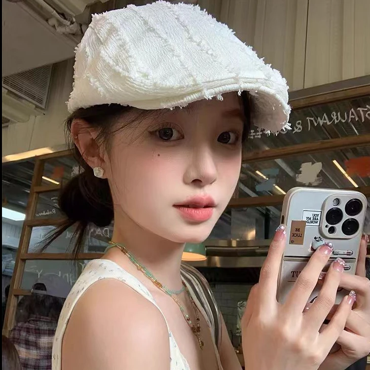 日系设计感毛边前进帽子女时尚英伦纯色贝雷帽文艺风复古报童画家