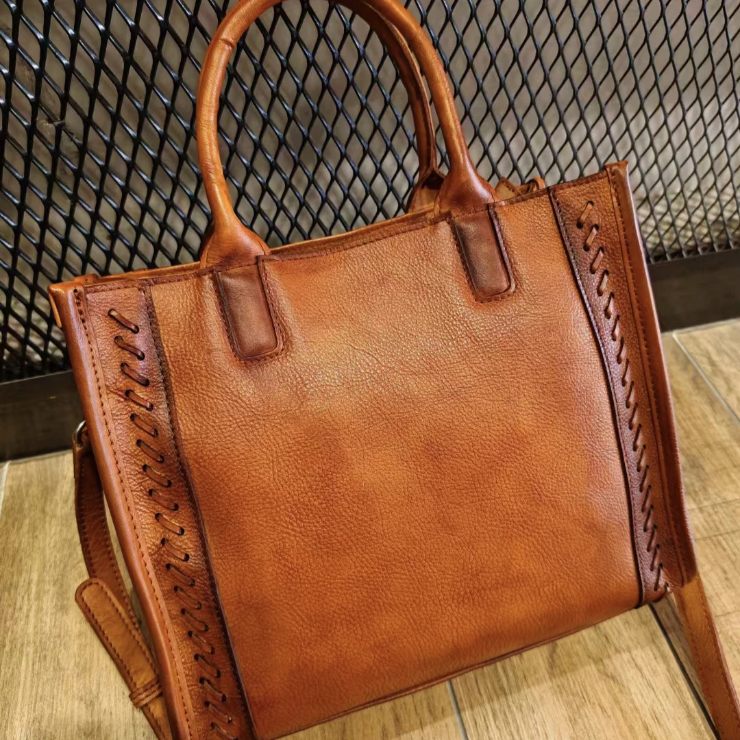 新款进口头层牛皮手提，单肩斜挎手工包，潮流百搭包包9095