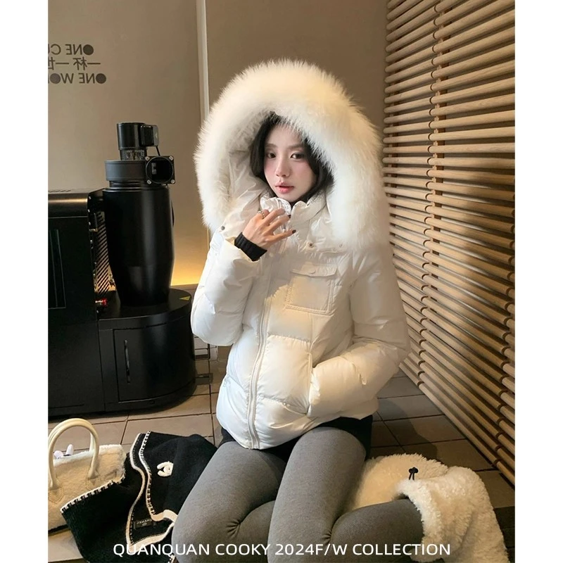 圈圈初雪降临 90白鸭绒羽绒I服冬季收腰显瘦大毛领加厚面包服外套