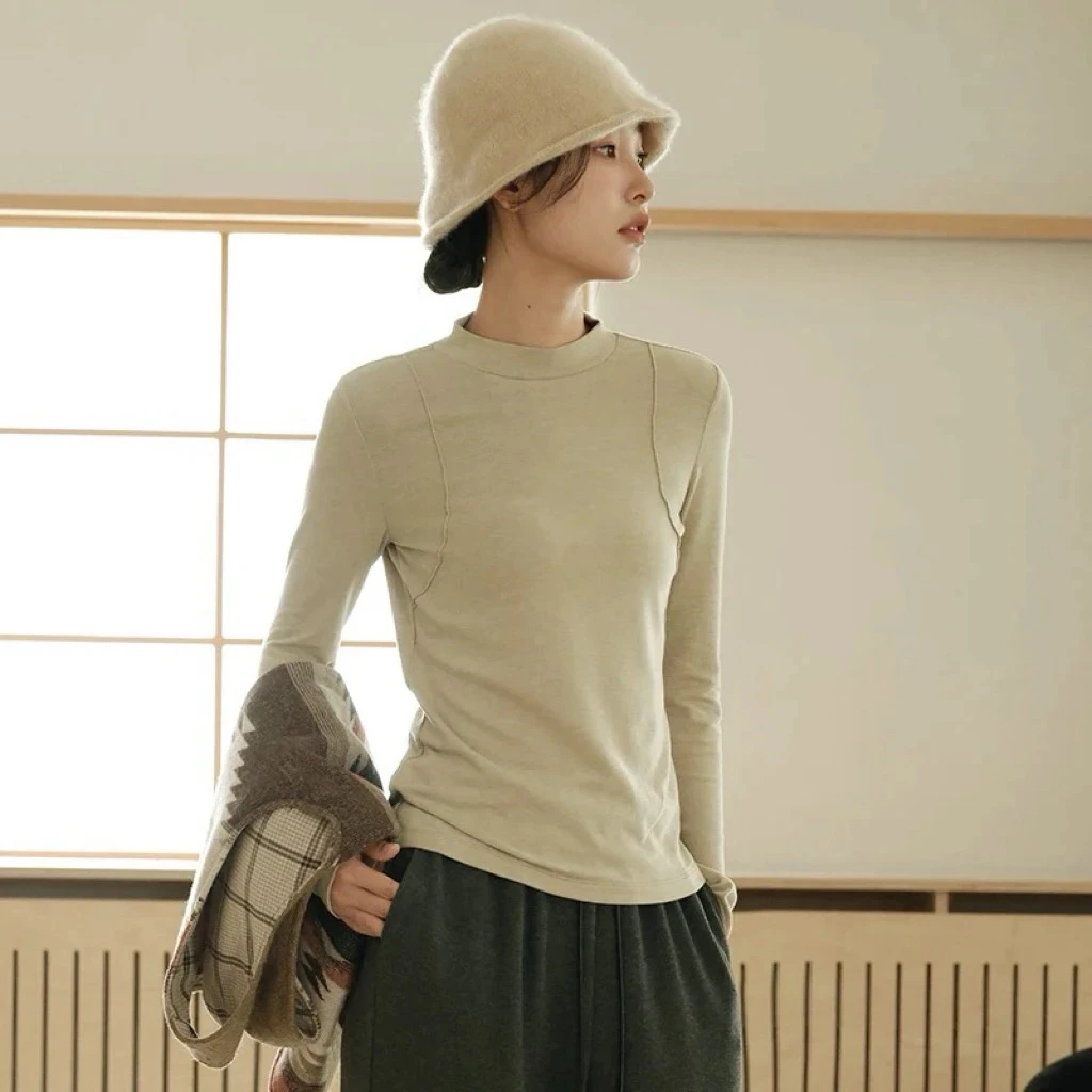 暖暖肌底衣软糯磨绒云柔棉半高领打底衫