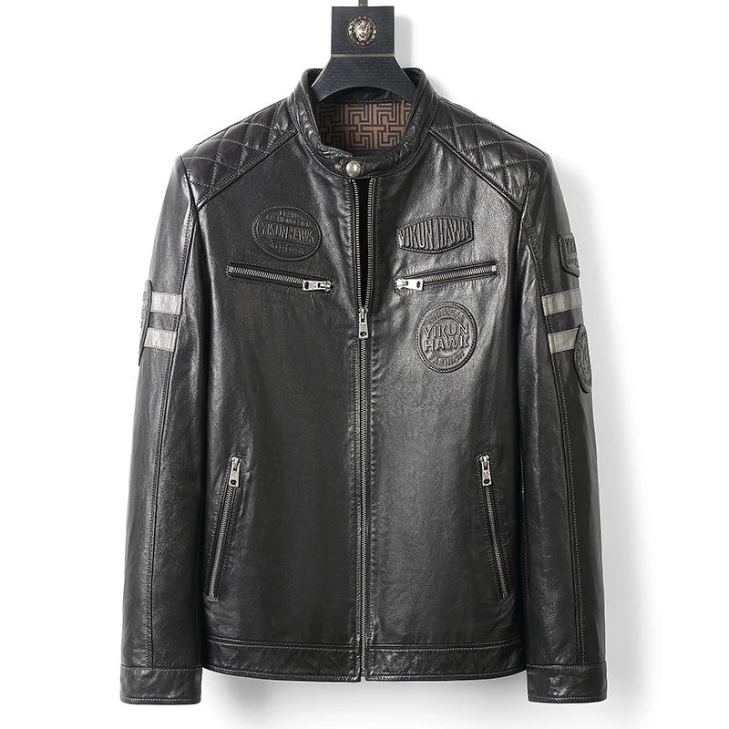 斯狄奈勒真皮皮衣男修身皮夹克时尚山羊皮青年帅气韩版秋冬季机车