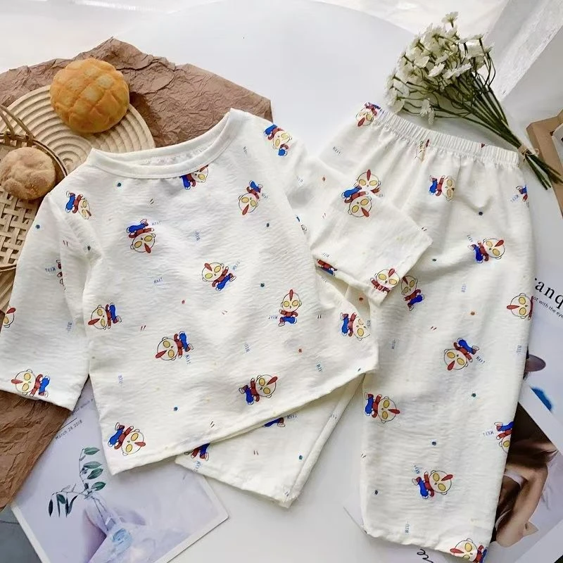 儿童家居服2025夏季新款云朵绵卡通洋气睡衣男女宝宝九分袖套装