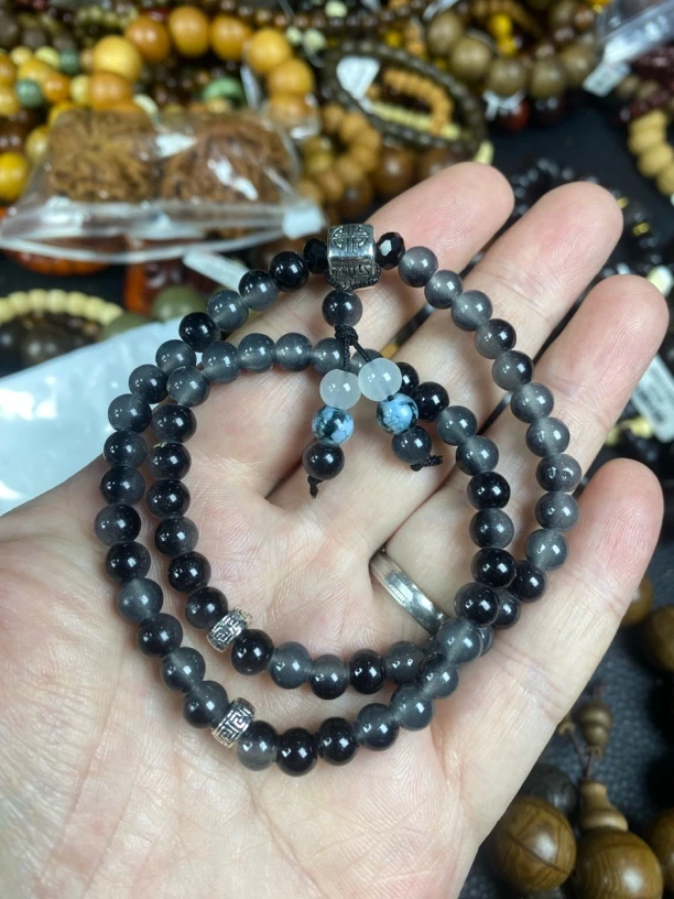 黑曜石卡5双圈手串 A158