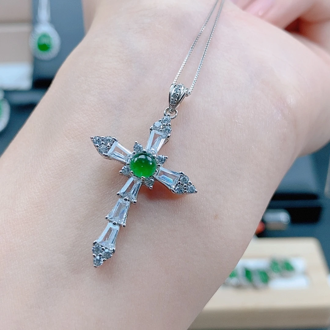 翡翠银S925镶嵌颈饰天然翡翠