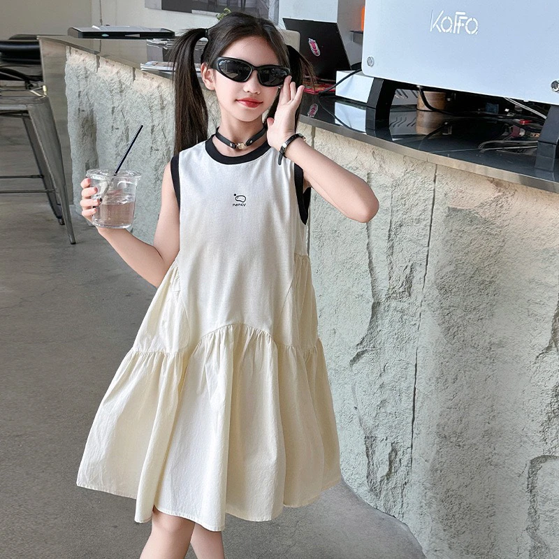 女童夏季无袖连衣裙2025新款韩版中大童薄款背心裙公主裙沙滩裙潮