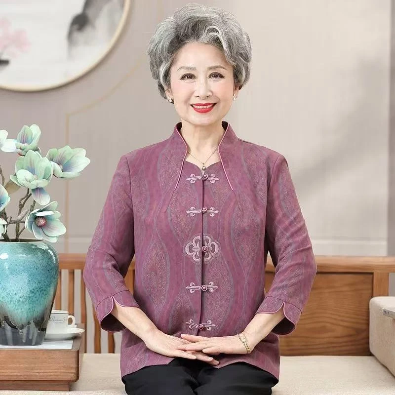 2659【香芋紫】中老年女装老年人夏季短袖大码七分袖中年妈妈装