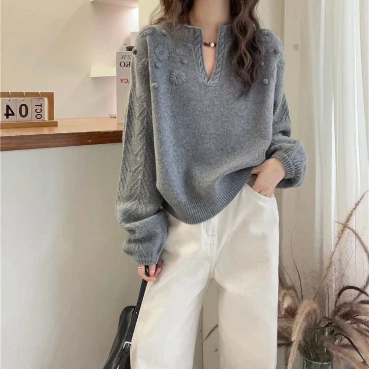 SS2183重工钩花针织衫女欧洲站2025秋装欧货女装宽松洋气毛衣潮