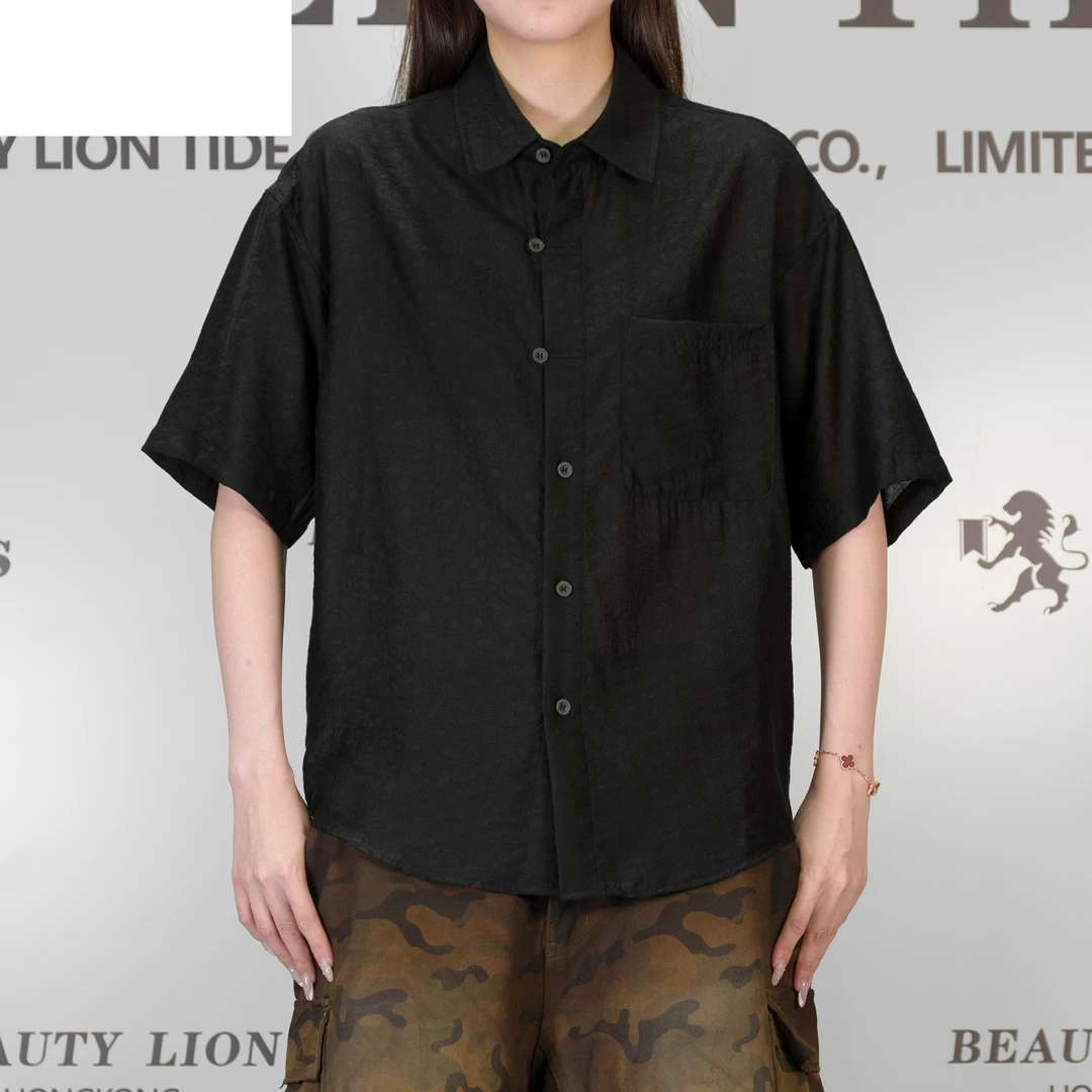 2025H·K美狮潮牌港风时尚夏季简约纯色翻领百搭休闲衬衫