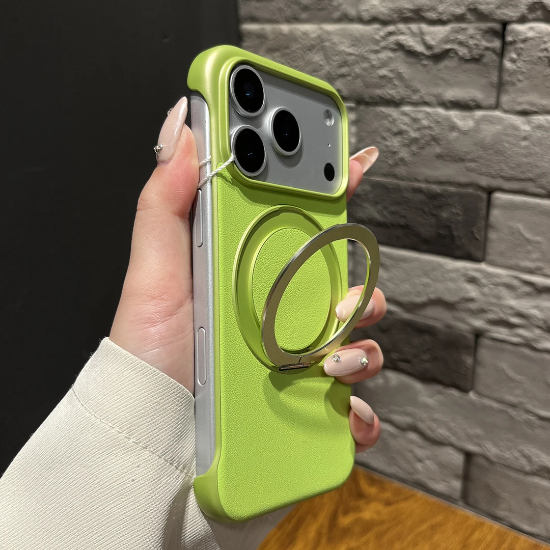 皮纹无边框适用苹果17promax手机壳高级感16/15/14磁吸支架素皮壳