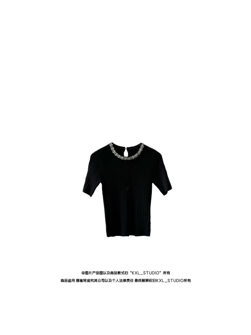 KXL-STUDIO 【KELE精选】“千金玛德琳”针织订珠上衣半袖016