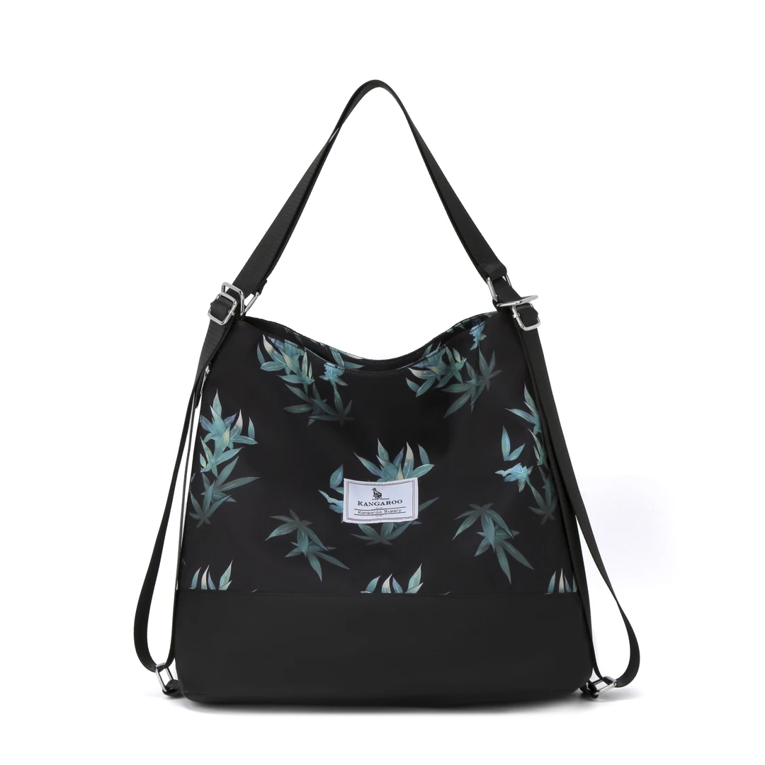 【袋鼠正品】升级大号五用背包色纺提花斜挎女士防水百搭多功能单肩