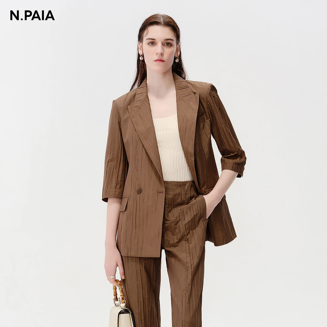 恩派雅24新款H型手工压褶工艺两粒扣西装短外套女XNJES1123A