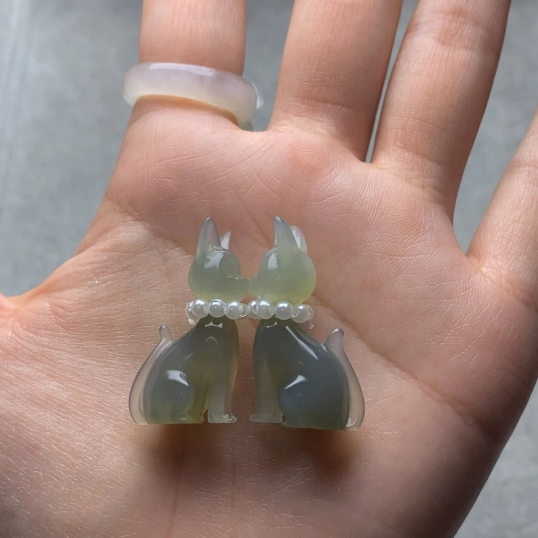 浅***心蛇纹石玉合金耳饰/颈饰