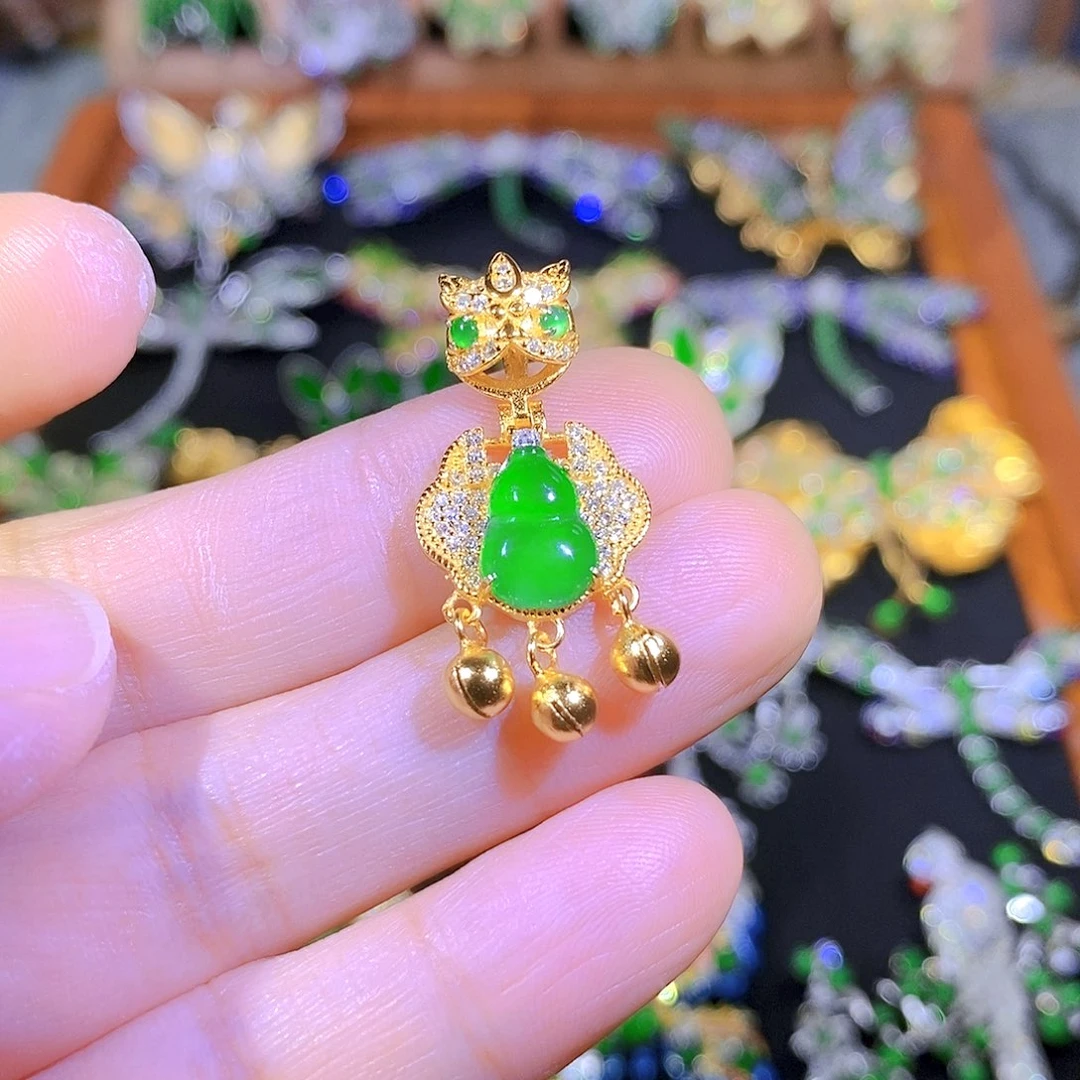 吊坠(不含链)银S925镶嵌翡翠