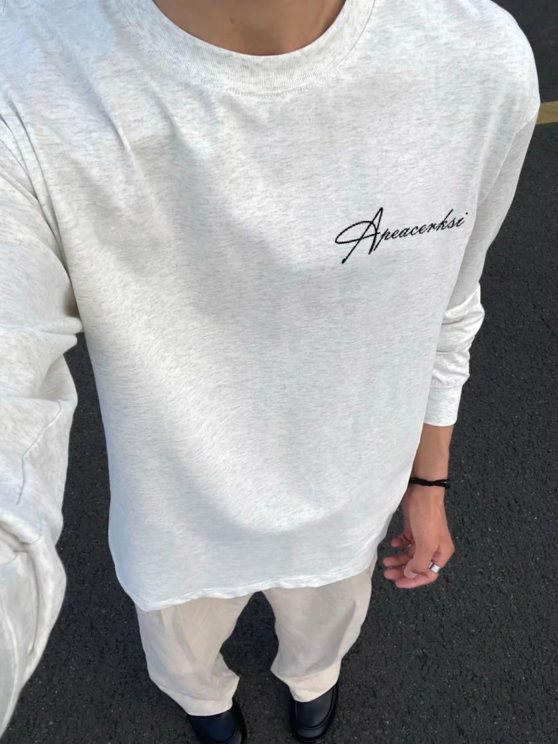 【重磅纯棉】cleanfit秋冬宽松长袖美式T恤高街男装圆领基础上衣T