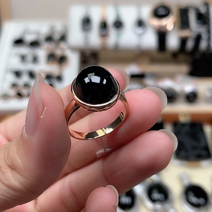 【闪购商品】翡翠戒指18K金镶嵌墨翠