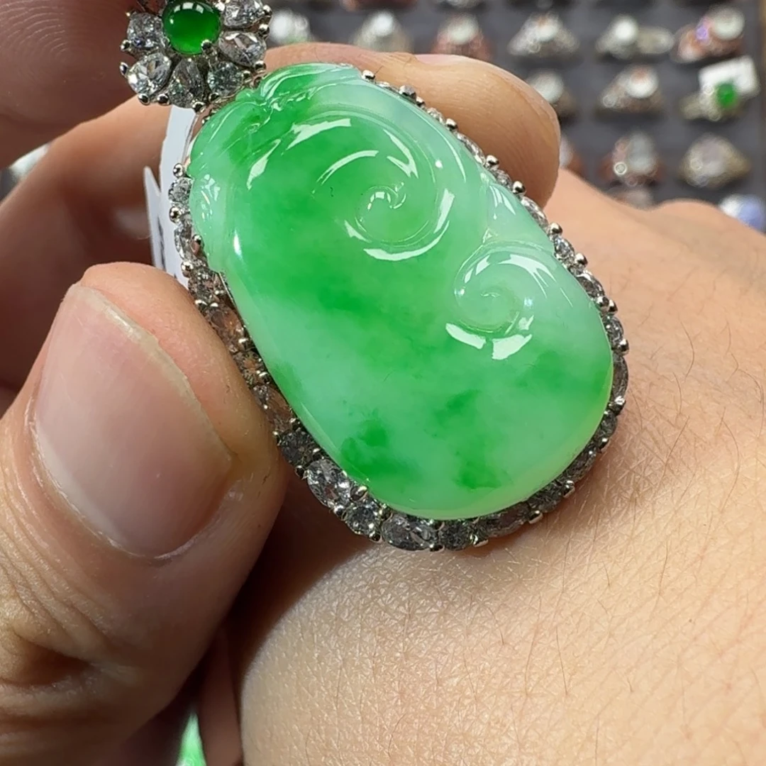 翡翠银S925镶嵌戒指天然缅甸翡翠A货