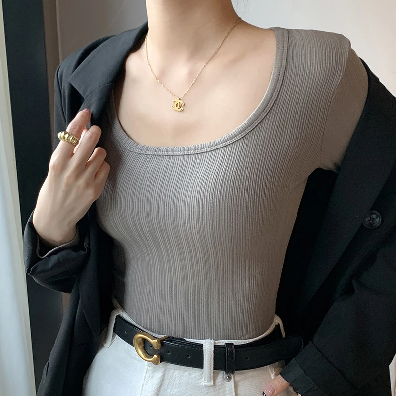 打底衫内长袖修身显瘦洋气百性感设计感新款针织H235女士T恤薄款