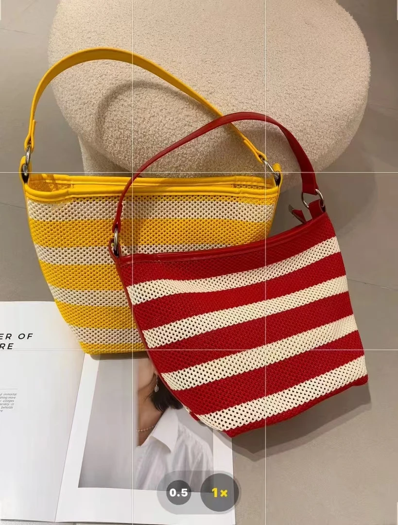 手提款单根单肩方形椭圆形斜挎包斜跨休闲腋下包女士条纹撞色