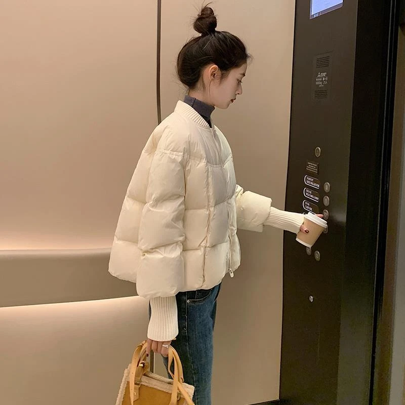 白色短款时尚棉服女冬2025新款高端棒球领小个子休闲保暖加厚外套