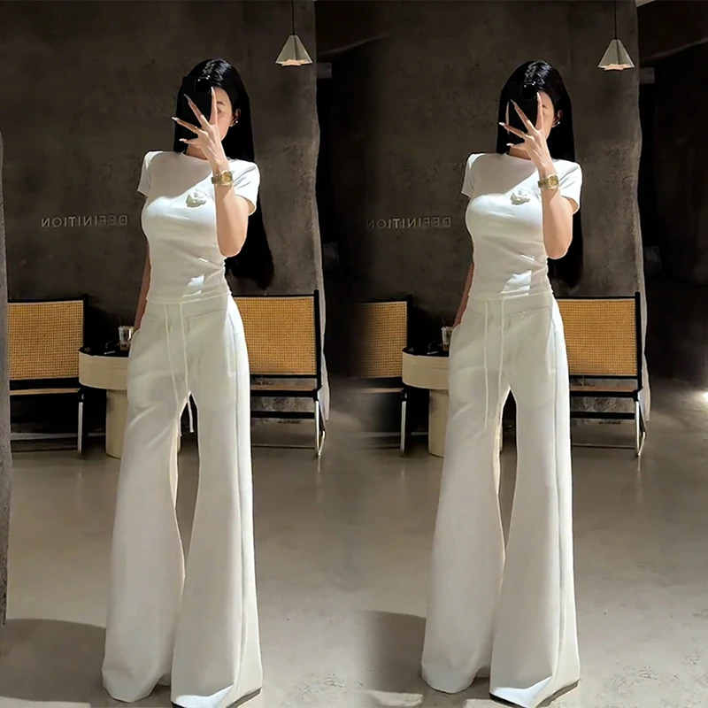 轻奢气质修身显瘦短袖T恤女夏季新款设计感小众上衣休闲裤两件套