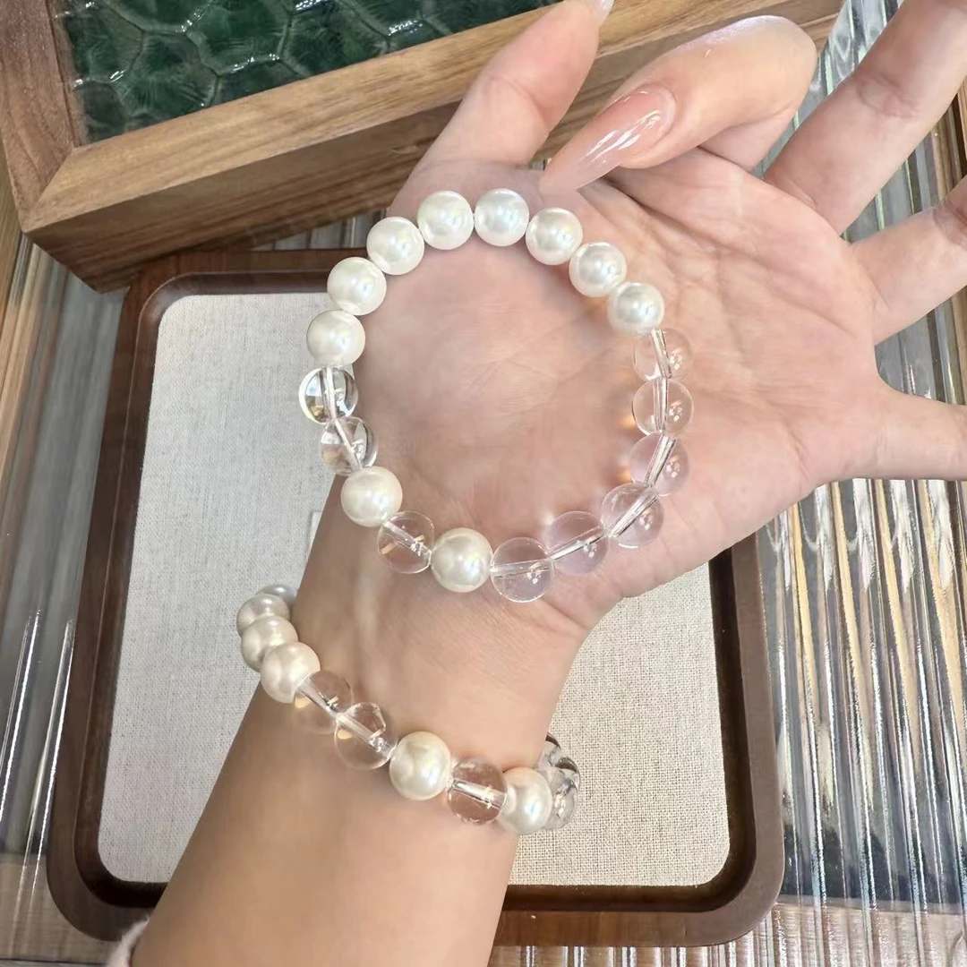【雪吻】天然白水晶贝珠手串