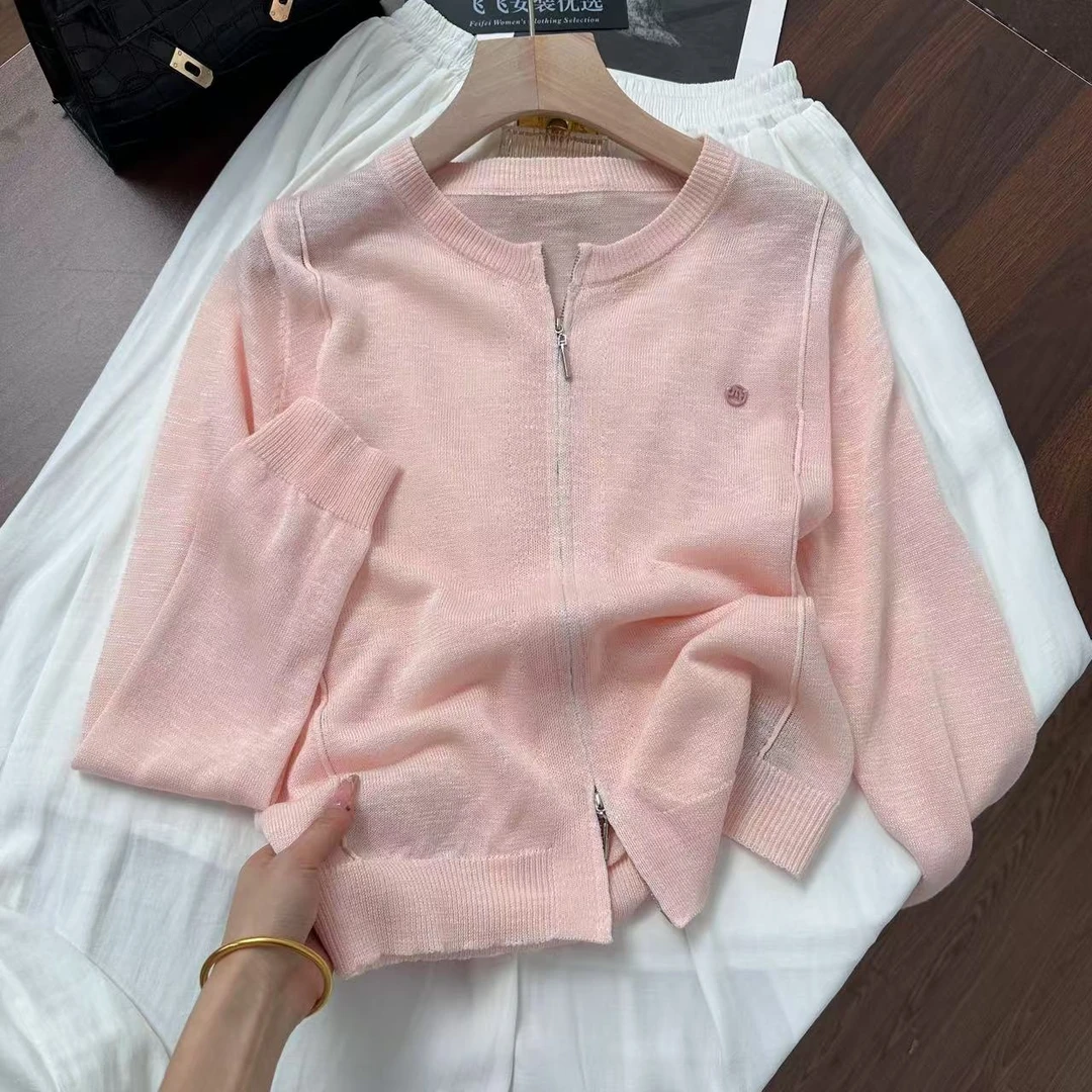 韩单东大门！！定制纱线软糯细腻~日常休闲拉链针织开衫Y6688粉