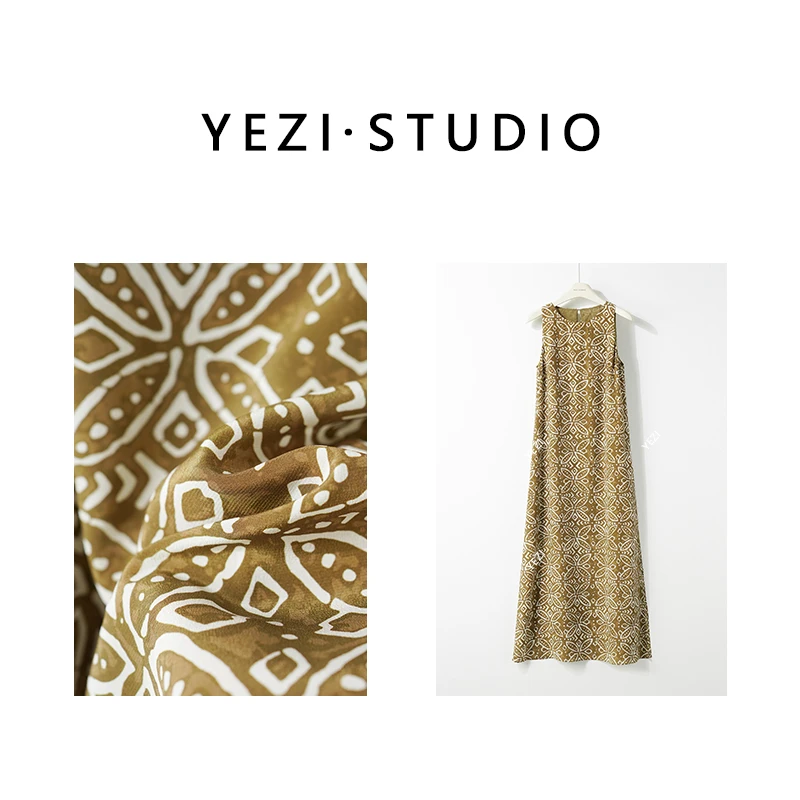 【泰兰德夏日】双绉真丝复古几何印花圆领背心连衣裙25332006