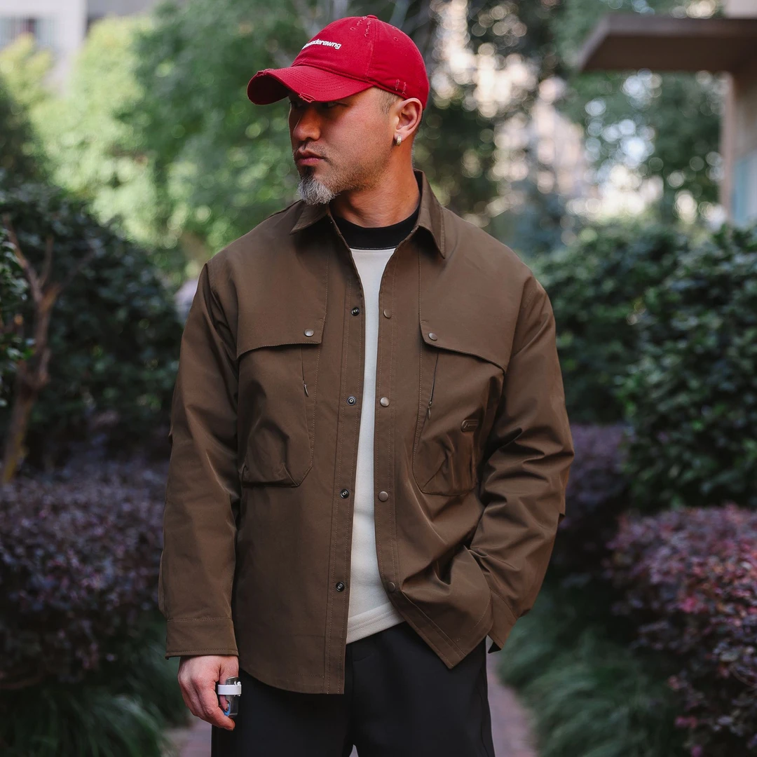 2025春秋季纯色衬衫款夹克外套复古户外机能男士宽松三防运动休闲