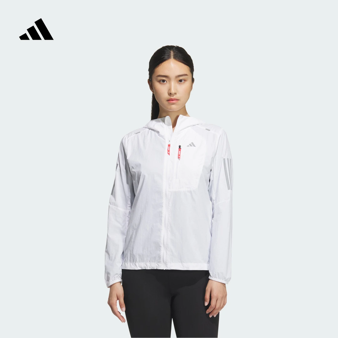 跑者美学 阿迪达斯 防晒UPF50+凉感跑步运动连帽夹克外套女KB9125