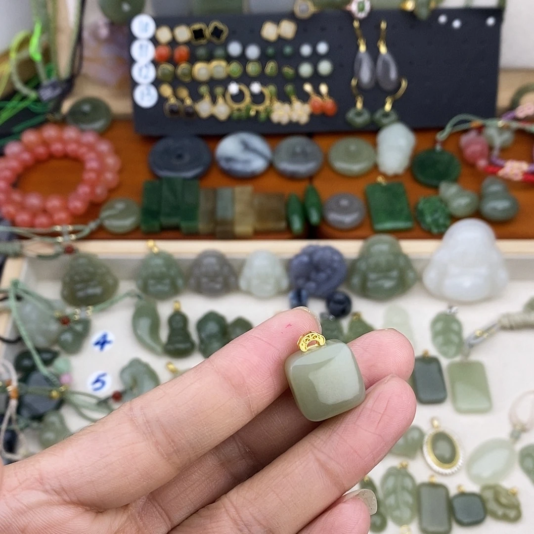 和田玉银S925镶嵌吊坠(不含链)