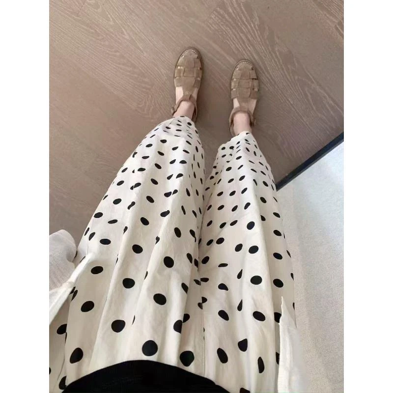 小雅姐姐 【黑糖bobo奶茶裤】 夏季薄款慵懒风波点直筒休闲裤IU29