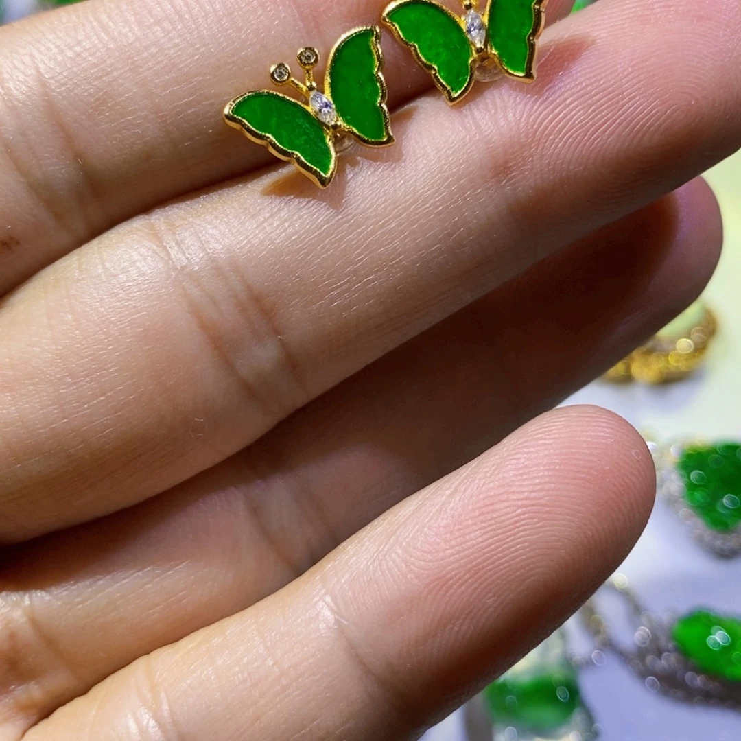 翡翠银S925镶嵌耳饰天然翡翠