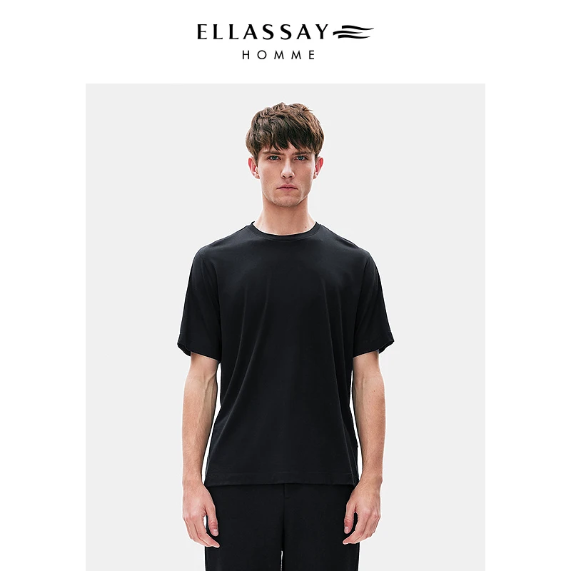 ELLASSAY歌力思男装春季灵地思羊毛短袖纯色圆领T恤EME351Z02000