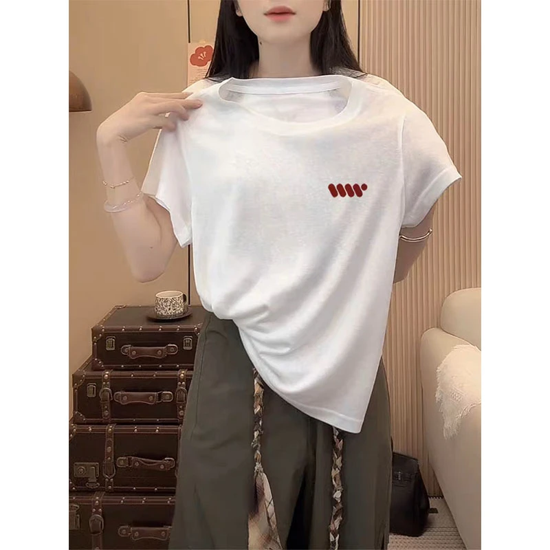 白色圆领雪花棉短袖t恤女2025夏季新款宽松薄款好看漂亮简约上衣