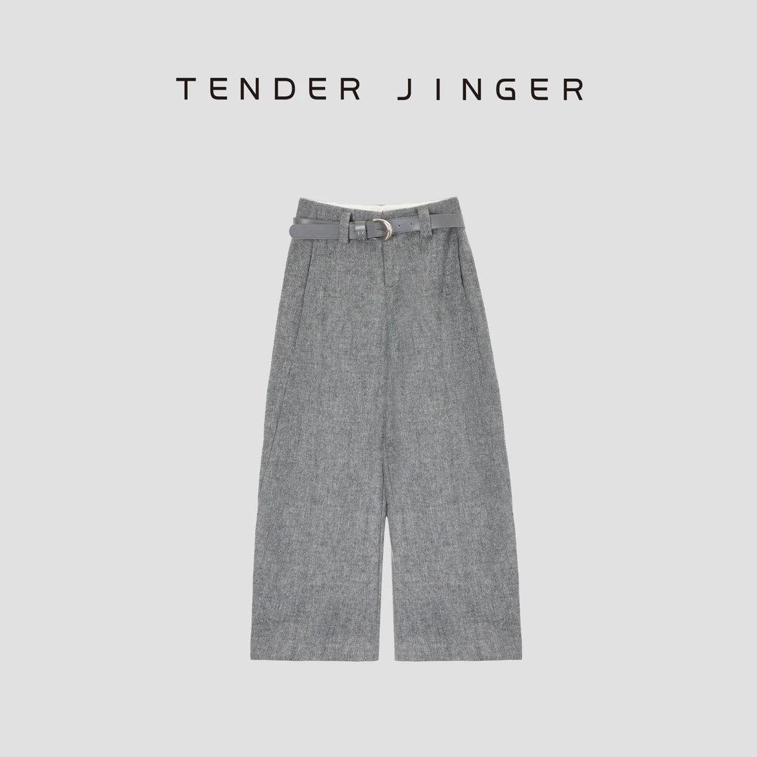 Tender Jinger高腰显瘦羊毛混纺显瘦弯刀裤T53MBY41375