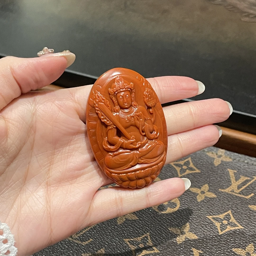 【凰一品】原矿柿子红（满肉料）南红虚空藏菩萨雕刻件