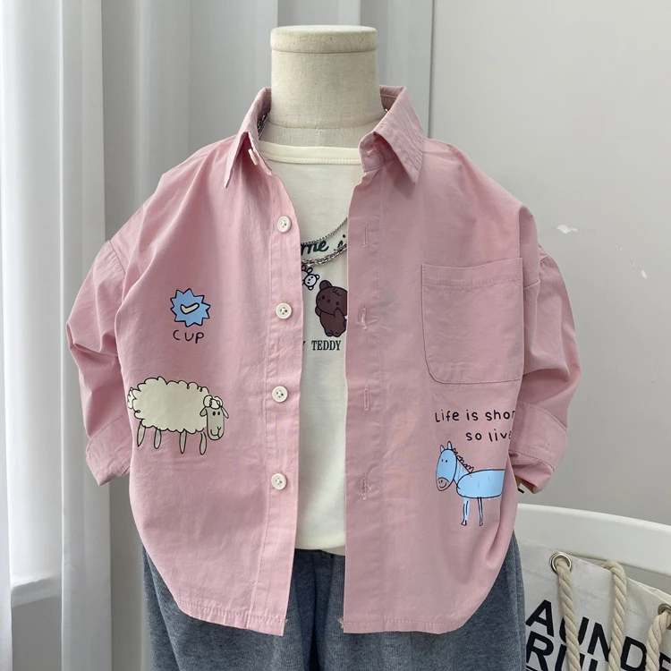 儿童衬衫男纯棉男童长袖衬衣外套春秋款小童上衣春季薄款宝宝春装