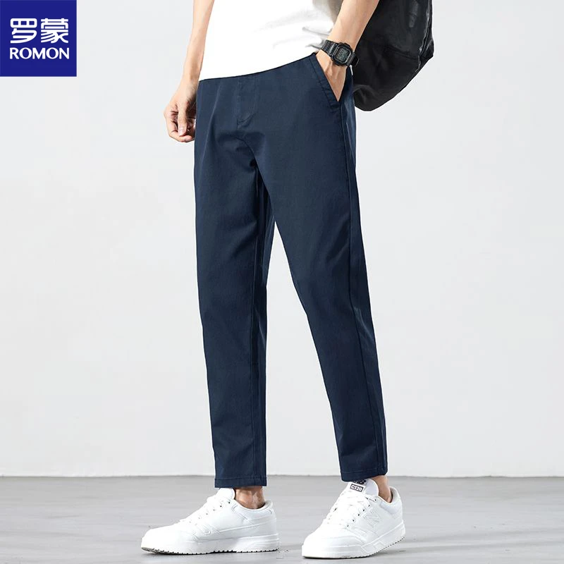 罗蒙男士休闲裤2025秋冬款青年透气修身直筒商务西裤九分长裤子