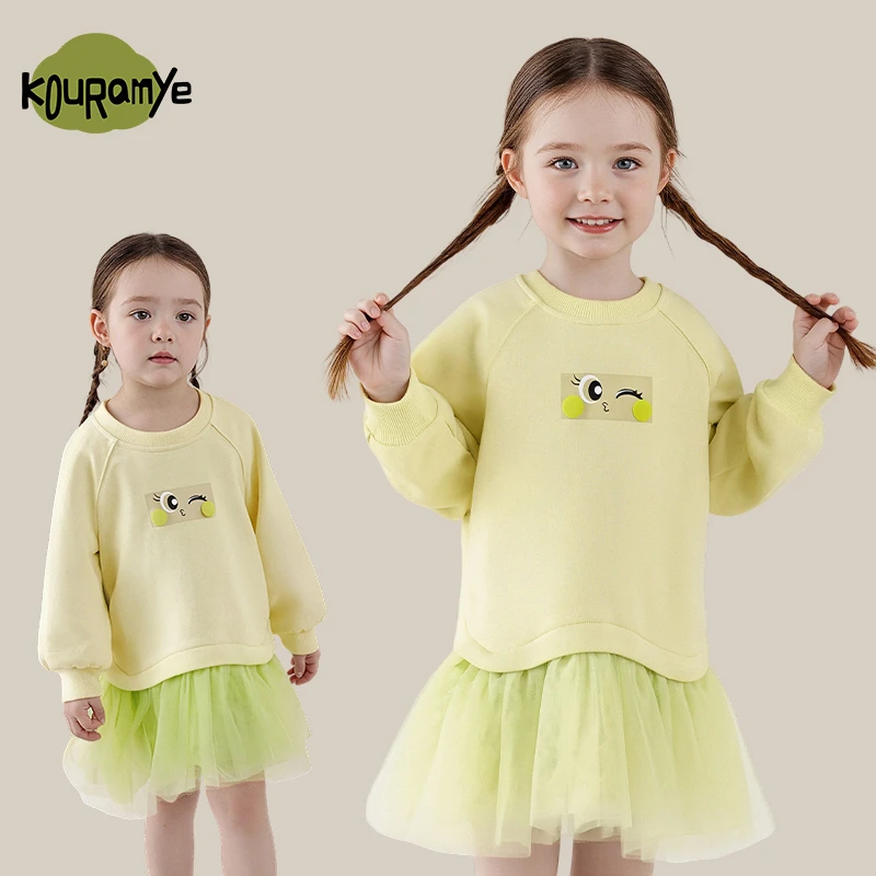 酷娃米2025年秋季新款中小童拼接蓬蓬网纱卫衣裙20944