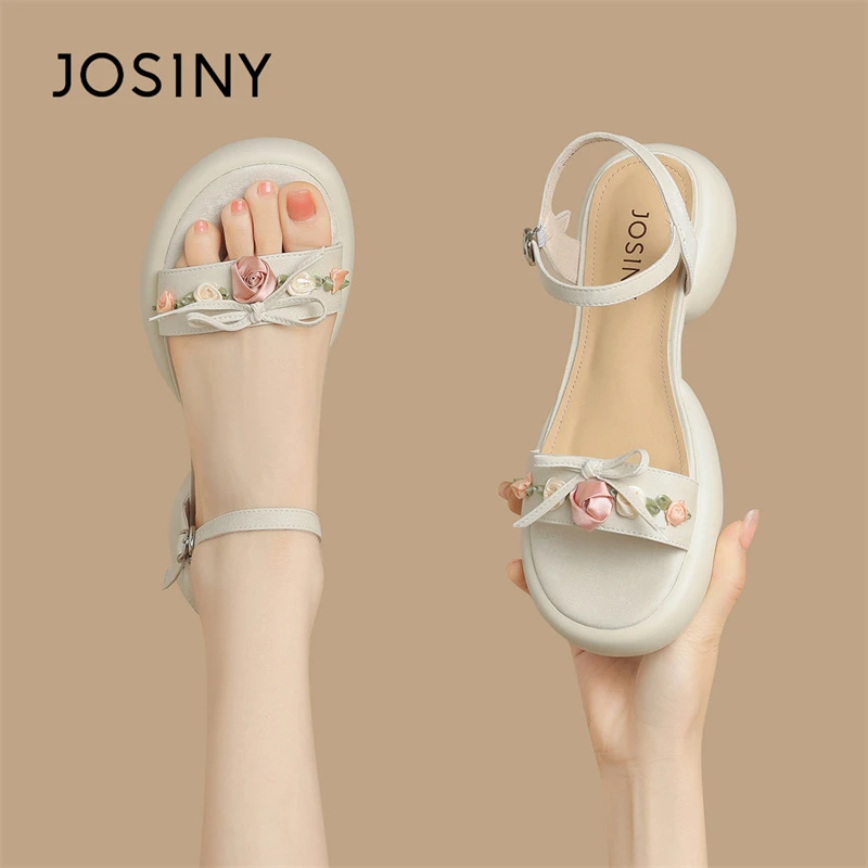 卓诗尼一字带凉鞋女2025夏季新款厚底配裙子蝴蝶结新中式国风女鞋